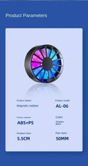 Phone Radiator RGB Light Air-cooled Light Weight Magnetic Low Noise Cooling Fan for Phone Tablet PUGB Genshin Game Fast Cooling
