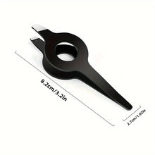 Black eyebrow tweezers with length and width dimension lines