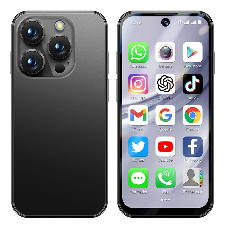 هاتف SOYES XS19 Pro الذكي بذاكرة وصول عشوائي (RAM) سعة 4 جيجابايت وذاكرة قراءة فقط سعة 64 جيجابايت ونظام تشغيل أندرويد 12.0 وبطارية 1950 مللي أمبير في الساعة وخاصية التعرف على الوجه وشبكة الجيل الرابع LTE من النوع C وتقنية OTG وشاشة 3.88 بوصة وهاتف صغير