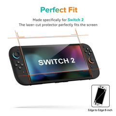 واقي شاشة من الزجاج المقوى لجهاز Switch Nintendo 2 موديل 2025، ملحقات واقي شاشة شفاف عالي الدقة ومضاد للخدش