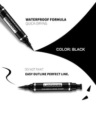 Dual-Ended Stamp Eyeliner Pen, 2-in-1 Waterproof and Smudge-Proof Black Eyeliner with Triangular Tip, Long-Lasting Precision