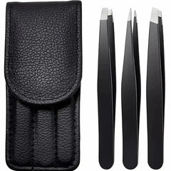 Black Eyebrow Tweezers Stainless Steel Slant Tip Hair Removal Makeup Tool Kit Eyelashes Extension  Double Eyelid  Application