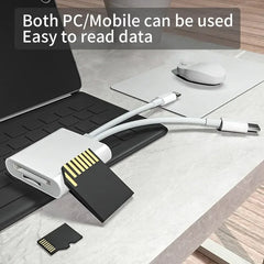 2 in 1 Card Reader Lightning and USB-C SD/TF Card Camera Adapter Multi-Card Reader with Dual Slot Plug and Play For iPhone 16 14