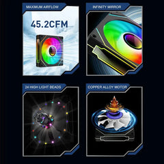 مروحة هيكل الكمبيوتر UPSIREN UF-1 PRISM 4 PRO 12 سم ARGB 4 Pin PWM مروحة تبريد هادئة 12 فولت حجم هواء كبير 45.2 CFM / 600-1500 دورة في الدقيقة