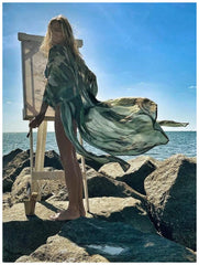 BIKINI Women Beach Dress Cover-Ups Long Stylish Tie Dye Open Front Beach Outfits Bathing Suit