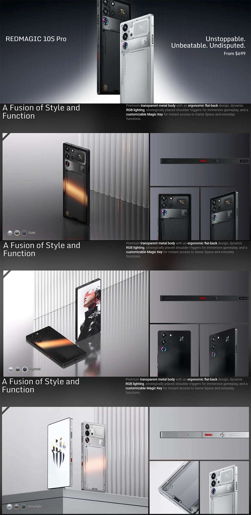 Global Version Redmagic 10S Pro NX789J Snapdragon 8 Elite Leading Version 6.853" Q9+ 144Hz AMOLED 50*2+2+16MP 7050mAh 80W NFC