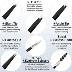 6 Pcs Eyebrow Tweezers Set with Curved Scissors Eyelash Brush Beard Eye Brow Hair Removal Plucker for Face Hairs Puller Clips