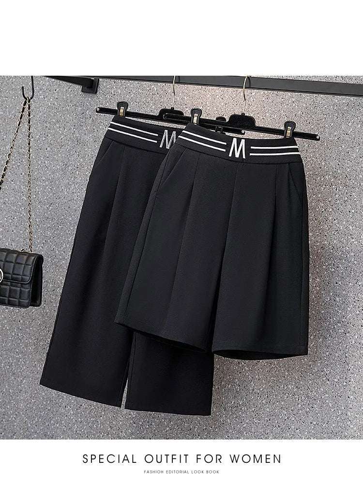 High Waist Straight Leg Elastic Women's Seven-Foot Pants Casual Outdoor Wear Summer Slimming Spor Wide Leg orts