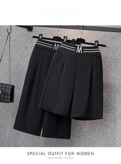 High Waist Straight Leg Elastic Women's Seven-Foot Pants Casual Outdoor Wear Summer Slimming Spor Wide Leg orts