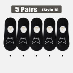 5 Pairs Women Socks High Quality Matching Casual Socks Summer Thin Cotton Bottom Non-slip Invisible Low Short Socks Breathable