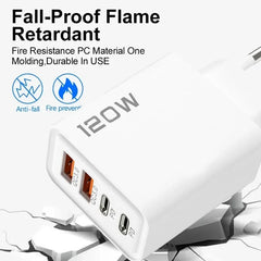120W 4 Port USB Type C Charger Fast Charging Data Cable USB Phone Charger Adapter for Samsung IPhone Xiaomi Huawei Wall Charger