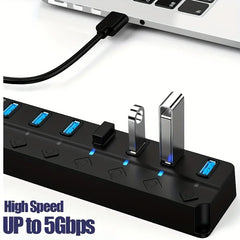 موزع USB 3.0 مزود بـ 4/7 منافذ مع مؤشر LED للتحكم في التبديل المستقل لأجهزة الكمبيوتر المحمول ومحركات الأقراص الصلبة والطابعات والكاميرا ولوحة المفاتيح