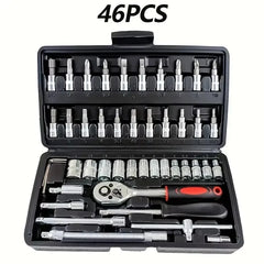 46pc Drive Socket Set 1/4 inch Ratchet Wrench Set with Sockets Metric Hex Bit Socket Set Mechanic Tool Kits for Hous Auto Repair