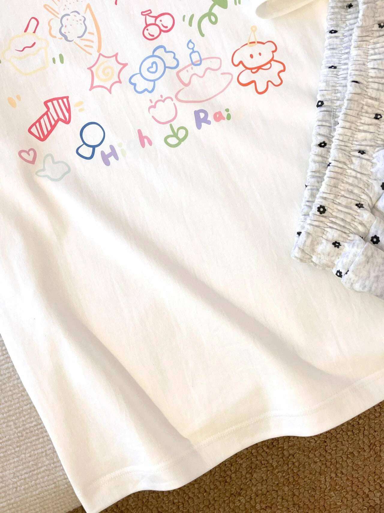 Retro Japanese Cartoon Print Pure Cotton ort Sve Women's T-irt Summer Design Loose Student Top Korean Sle round Ne
