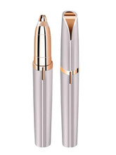 Two electric eyebrow trimmers, silver with rose-gold caps and angled trimming nozzles