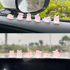 6pcs/set Cute pig cartoon Car Interior Decoration Car Doll Center Console Screen Decoration Cute Car Accessories for Women