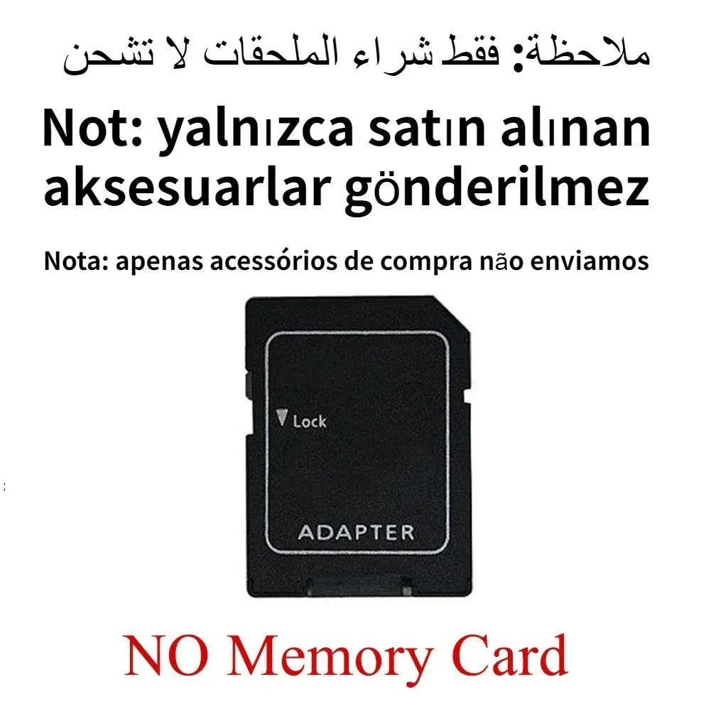 SD card adapter with lock tab labeled ADAPTER