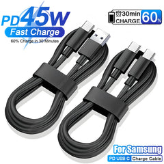 كابل USB PD 45W لهاتف Samsung Galaxy S24 S23 S22 S21 Ultra Plus A53 A54 5G كابل شحن سريع USB C تاريخ الشحن ملحقات الأسلاك