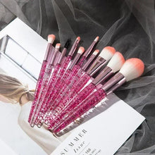 10-piece makeup brush set with pink glitter clear handles and white soft bristles