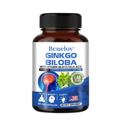 Ginkgo Biloba Capsules Memory Support Supplement, Brain Function & Mental Alertness, Focus, Concentration, with Vitamin B6 B12