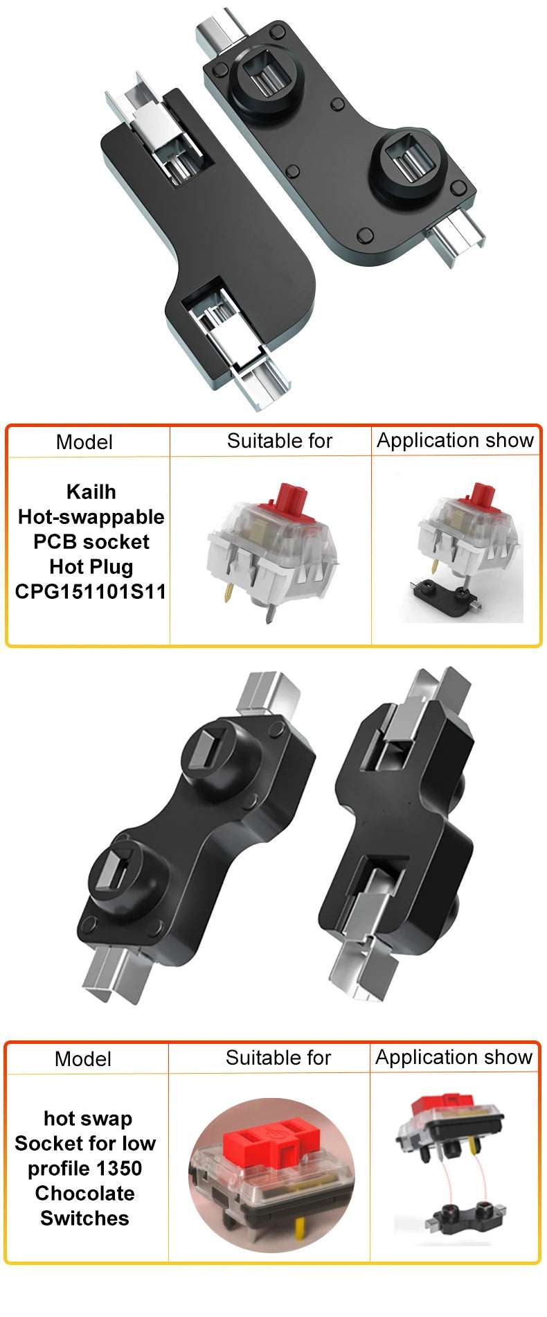 110pcs/90pcs Kailh Hot-swappable PCB Socket CPG151101S11 For Outemu Cherry MX Switches Mechanical Keyboard Axis DIY Connector
