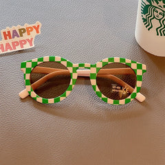 2023 New Kids Cute Checker Panel Color Round UV400 Sunglasses Baby Girls Outdoor Sun Protection Sunglasses Children Sun Glasses