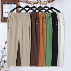 Summer plus size Stretch Harem Pants Mother Thin Summer Baggy Pantalones Women  Casual Button High Waist Trousers