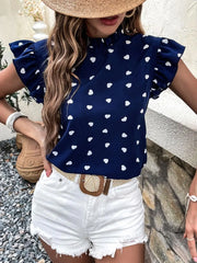 Fashion Chiffon Print Women's Shirt Casual Ruffle Short Sleeve Top Pink Chic Woman Blouse And Shirts Elegant Blouses Summer 2024