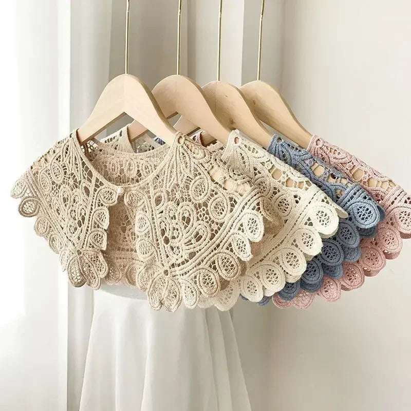 Women Shrugs Lace Hollow Out Female Summer Casual All-match Shawls Simple Scarf-collar Sleeveless Knitted Tops Korean Style Chic