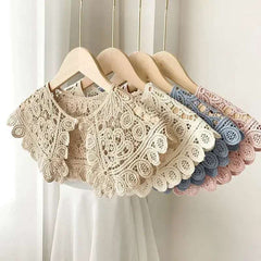 Women Shrugs Lace Hollow Out Female Summer Casual All-match Shawls Simple Scarf-collar Sleeveless Knitted Tops Korean Style Chic