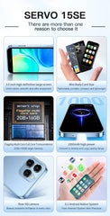 هاتف ذكي صغير SERVO 15SE يعمل بنظام Android 3G WCDMA ونقطة اتصال WiFi ومتجر Play وشاشة 3.0 بوصة وهواتف ذكية صغيرة الحجم وشريحة SIM في وضع الاستعداد