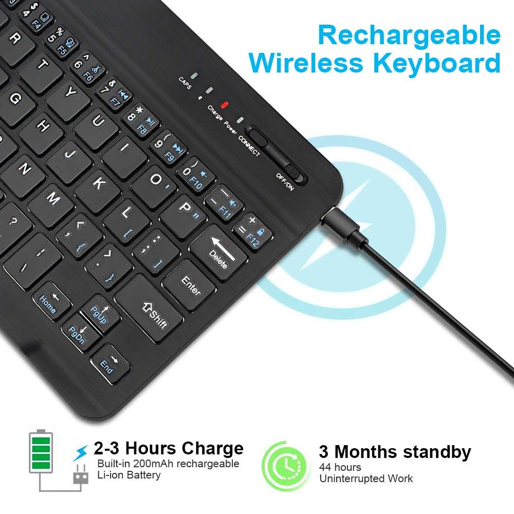 7/10inch Bluetooth Keyboard Wireless Keyboard Bluetooth Mini English Russian Keyboard Rechargeable For ipad Phone Tablet