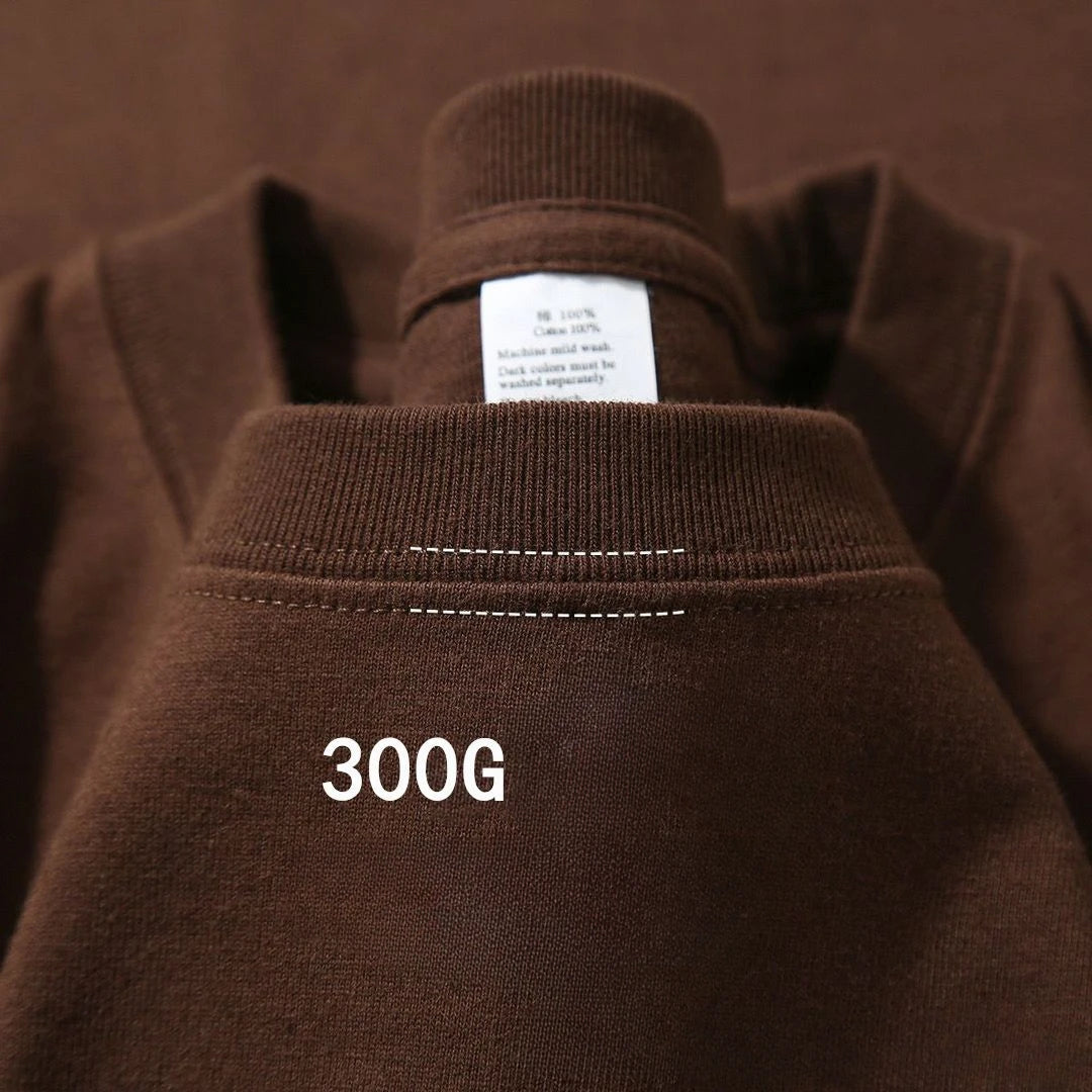 Beige 300g Heavyweight Cotton Short Sleeved T-shirt Summer Round Neck Loose and Base Shirt for Men Women Basic Tee