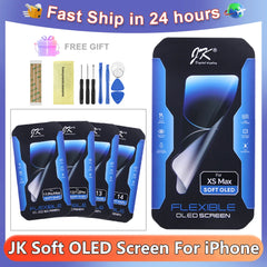 JK SOFT OLED شاشة LCD ل iPhone XS Max 12 13 14 16e Pro Max LCD شاشة تعمل باللمس محول رقمي استبدال التجميع