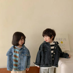 6704-1 Children's Denim Jacket Spring and Autumn Korean Girl's Denim Jacket Casual Loose Boy's Coat Cardigan.