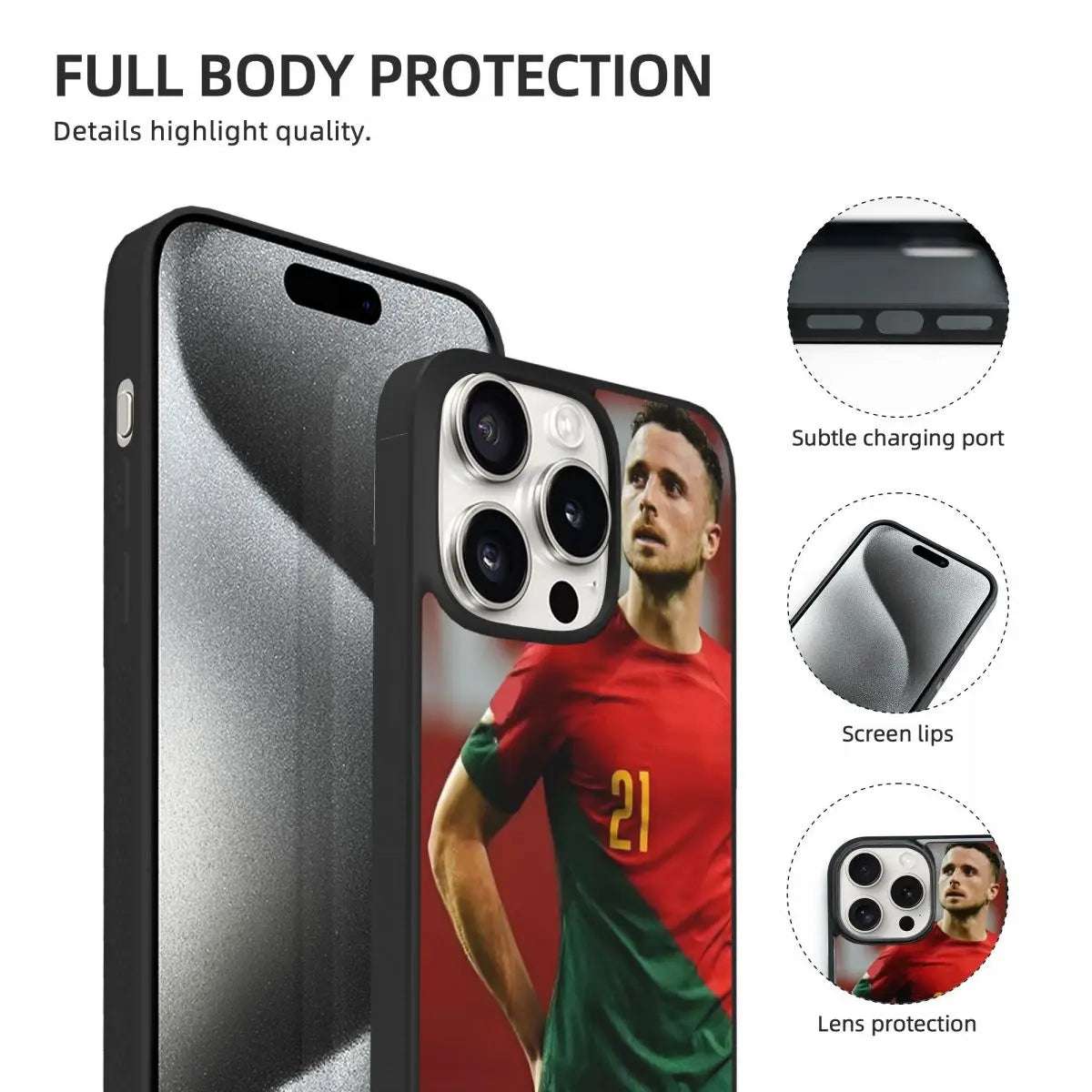 Diogo Jota Soccer Football Phone Case For iPhone 15 Pro TPU Shockproof Phone Cover