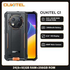 هاتف Oukitel G1 الذكي المتين بنظام Android 24GB (6+18)+256GB 10600mAh 6.52' HD Display NFC هاتف متين