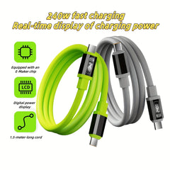 240W 1.5m Fast Charging USB Type-C To Type-C Cable with Real-Time Power Display for Huawei, Xiaomi, Samsung, OPPO, VIVO