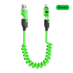 4 in 1 65W Spring Short Data Cable 6A USB Type C Spring Telescopic Quick Charger Wire Spring USB Cable for iPhone 15 14 13 12