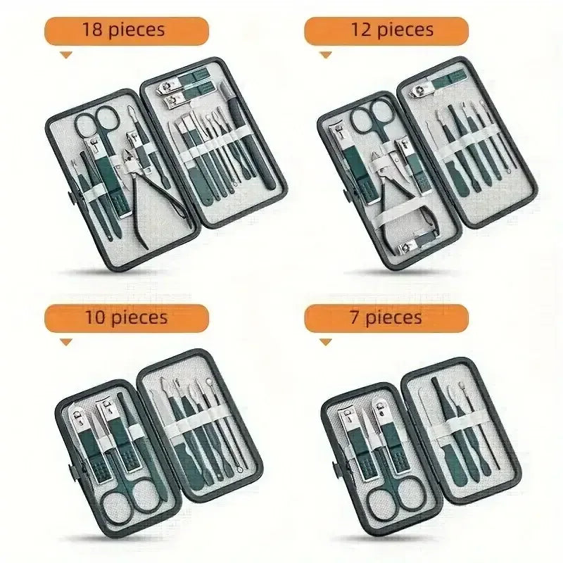 Nail care kit travel cases with different tool counts, showing clippers and files