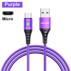 كابل USB صغير 5A من USLION كابل شحن سريع USB إلى Micro USB 2.0 سلك شحن Android لهاتف Samsung Galaxy S7 S6 Note