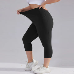 Plus size yoga pants for women Leggings fitness tummy tuck butt lift slim yoga pants with pocket summer sports cropped trousers