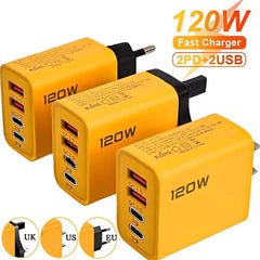 شاحن سريع 120 وات من النوع C Quick Charge 3.0 محول شاحن USB لأجهزة iPhone وSamsung وXiaomi PD USB شاحن سريع الشحن