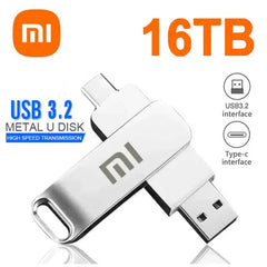 محرك أقراص فلاش USB 3.2 من شاومي بسعة 16 تيرابايت، مقاوم للماء، نقل عالي السرعة، واجهة 2 في 1 من النوع سي، عالمي للهواتف المحمولة والكمبيوتر