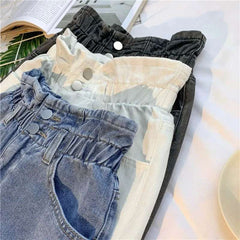 High Waist A-Line Wide Leg Jeans orts Women's Cuffed Loose Slimming High Waist Flower Bud Pants Summer Casual orts