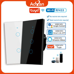 مفتاح حائط ذكي Tuya US WiFi RF433 1/2/3/4 Gang بدون سلك محايد مستشعر لمس مفاتيح إضاءة LED المنزل الذكي Alexa Google Home