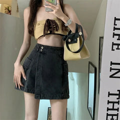 High Waist Slimming Denim  Skirt Summer 2023 Women's plus Size Faionable orts Asymmetrical Jeans Skirt