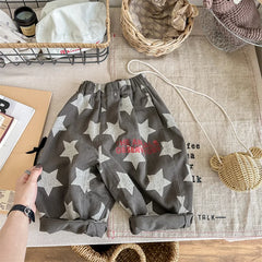7030-1 Children Pants autumn boys and girls loose leg pants children harem cotton printed pants girl's pants