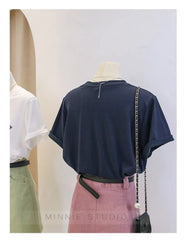Anti-Aging Cartoon Print ort Sve Women's T-irt Loose Fit Summer Casual round Ne oulder Appropriate Outerwear