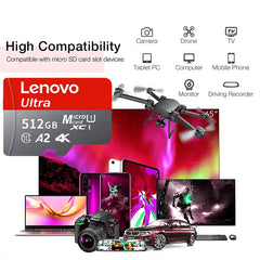 بطاقة ذاكرة Micro SD أصلية من لينوفو بسعة 2 تيرابايت و1 تيرابايت و512 جيجابايت وبطاقة ذاكرة عالية السرعة بسعة 256 جيجابايت و128 جيجابايت وبطاقة TF لمعدات الطائرات بدون طيار والصوت وأجهزة الكمبيوتر الشخصية